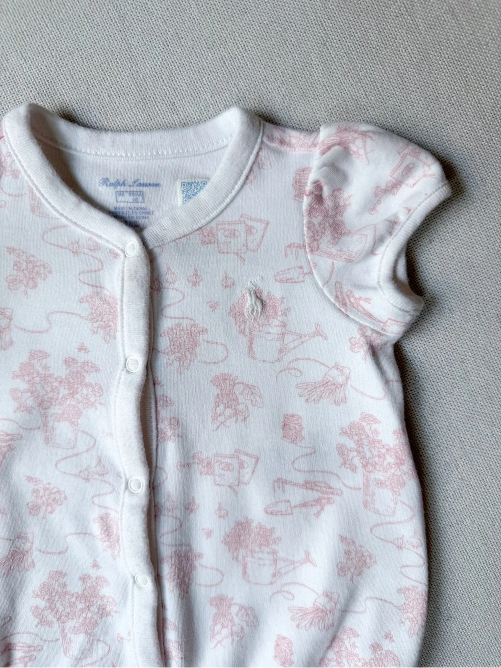 Ralph Lauren Garden Print Puff Sleeve Cotton Romper 3M